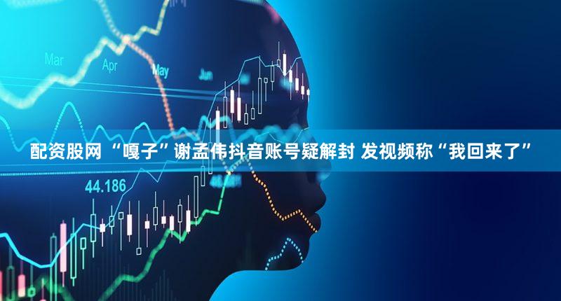 配资股网 “嘎子”谢孟伟抖音账号疑解封 发视频称“我回来了”
